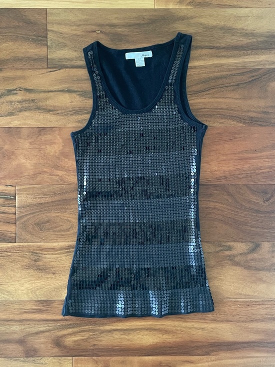 Majora Tops - Y2K Majora Black Sequin Striped Tank Top